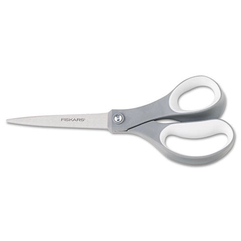 Contoured Performance Scissors, 8" Long, 3.13" Cut Length, Straight Gray Softgrip Handle