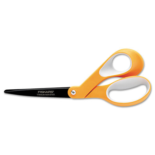 Premier Non-stick Titanium Softgrip Scissors, 8" Long, 3.1" Cut Length, Offset Orange/gray Handle