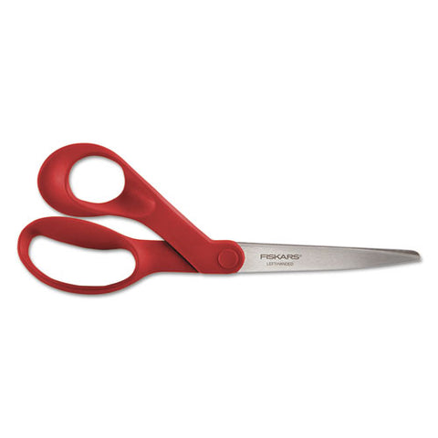 Our Finest Left-hand Scissors, 8" Long, 3.3" Cut Length, Offset Red Handle