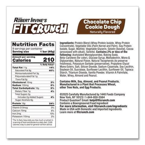 Chocolate Chip Cookie Dough High Protein Baked Bar, 9/box