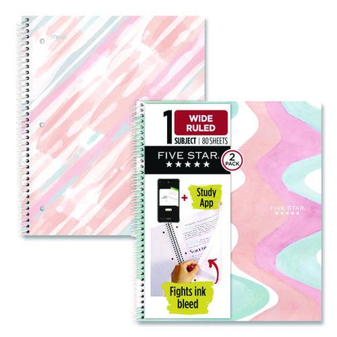 Brushy Moves Spiral Notebook, 1-subject, Medium/college Rule, Assorted Cover Colors, (80) 11 X 8.5 Sheets, 2/pack