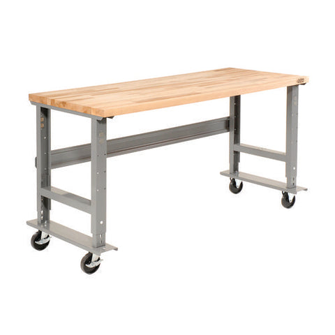 Light Duty Butcher Block Top Adjustable Height Workbench, 800 Lbs, 60 X 30 X 36 To 43, Gray