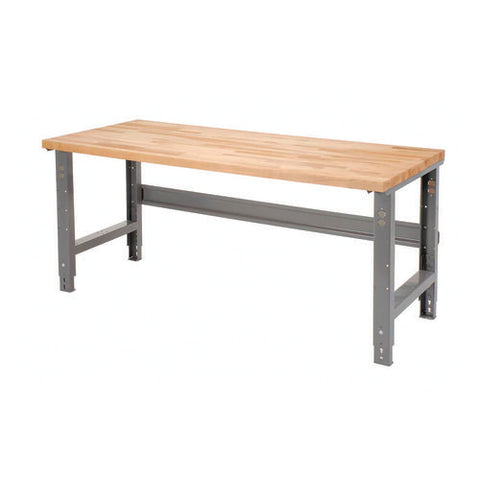 Standard Duty Butcher Block Top Adjustable Height Workbench, 2,000 Lbs, 60 X 30 X 30.88 To 36.88, Gray