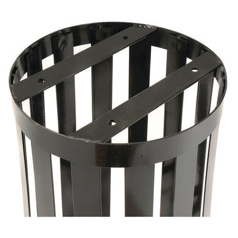 Outdoor Slatted Steel Trash Can, 24 Gal, Black