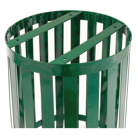 Outdoor Slatted Steel Trash Can, 36 Gal, Green