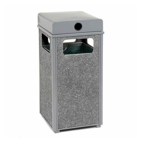 Stone Panel All Weather Trash Receptacle Urn, 24 Gal, Steel, Gray