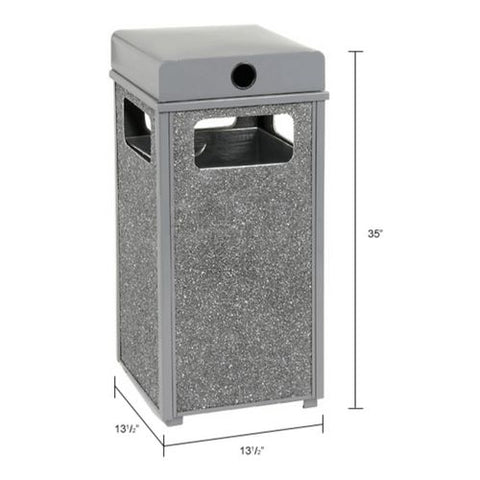 Stone Panel All Weather Trash Receptacle Urn, 12 Gal, Steel, Gray