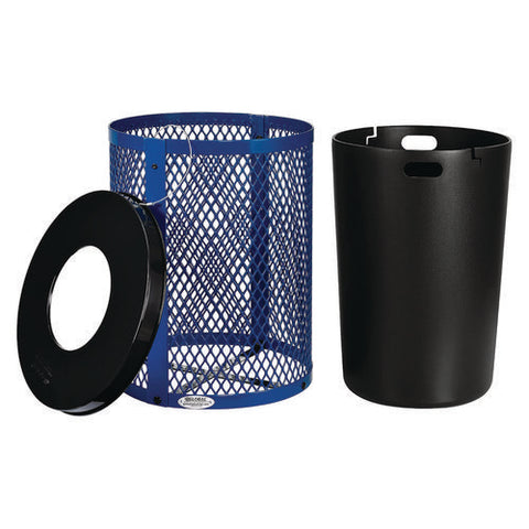 Outdoor Diamond Steel Trash Can, 36 Gal, Blue