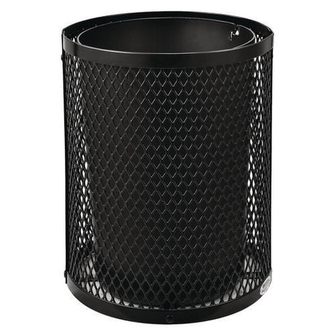 Outdoor Diamond Steel Trash Can, Rain Bonnet Lid, 36 Gal, Black