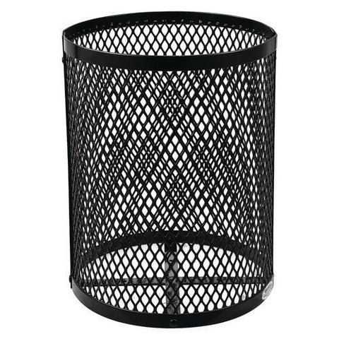 Outdoor Diamond Steel Trash Can, Rain Bonnet Lid, 36 Gal, Black