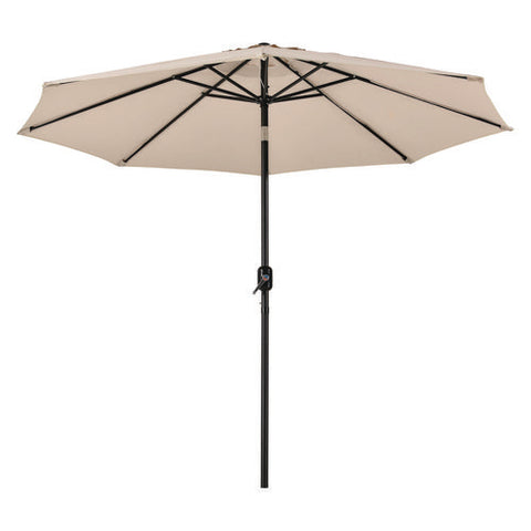 Outdoor Umbrella With Tilt Mechanism, 102" Span, 94" Long, Tan Canopy, Black Handle