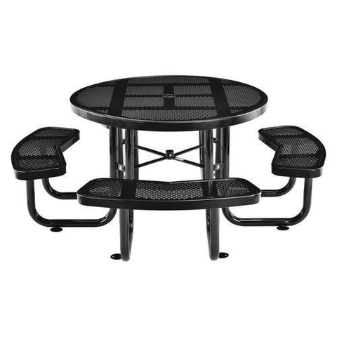 Perforated Steel Picnic Table, Round, 46" Dia X 29.5"h, Black Top, Black Base/legs