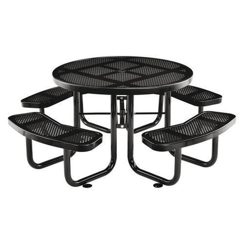 Perforated Steel Picnic Table, Round, 46" Dia X 29.5"h, Black Top, Black Base/legs