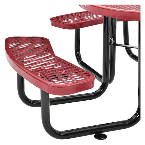 Expanded Steel Picnic Table, Round, 46" Dia X 29.5"h, Red Top, Red Base/legs