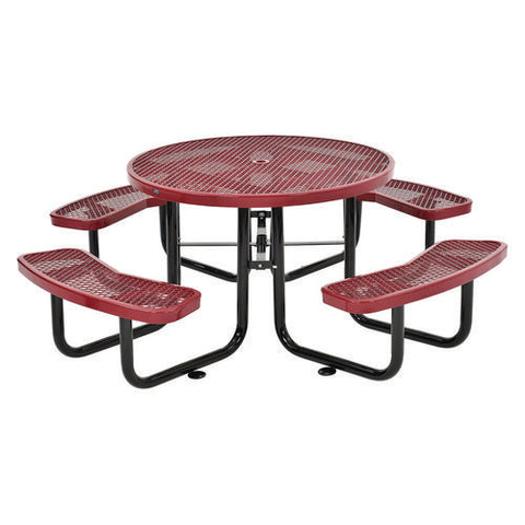 Expanded Steel Picnic Table, Round, 46" Dia X 29.5"h, Red Top, Red Base/legs