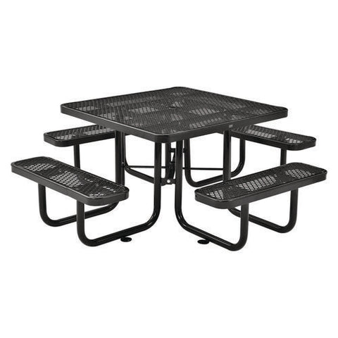 Expanded Steel Picnic Table, Square, 81 X 81 X 29.5, Black Top, Black Base/legs