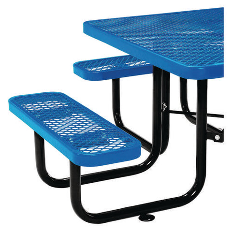 Expanded Steel Picnic Table, Square, 81 X 81 X 29.5, Blue Top, Blue Base/legs