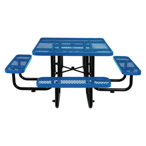 Expanded Steel Picnic Table, Square, 81 X 81 X 29.5, Blue Top, Blue Base/legs