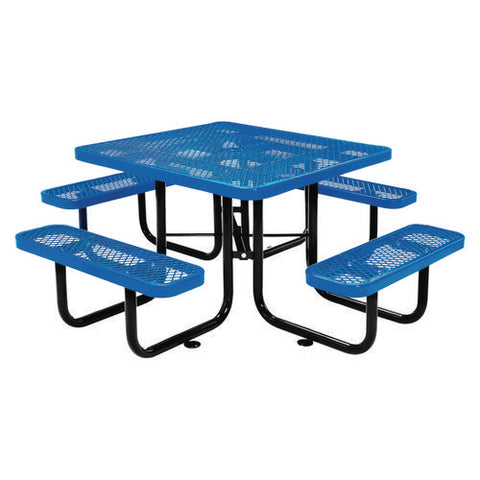 Expanded Steel Picnic Table, Square, 81 X 81 X 29.5, Blue Top, Blue Base/legs