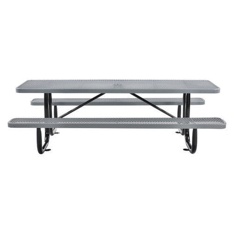 Expanded Steel Picnic Table, Rectangular, 96 X 62 X 29.5, Gray Top, Gray Base/legs