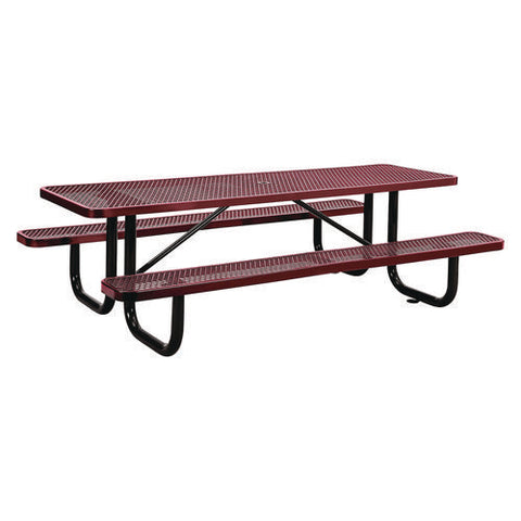 Expanded Steel Picnic Table, Rectangular, 96 X 62 X 29.5, Red Top, Red Base/legs