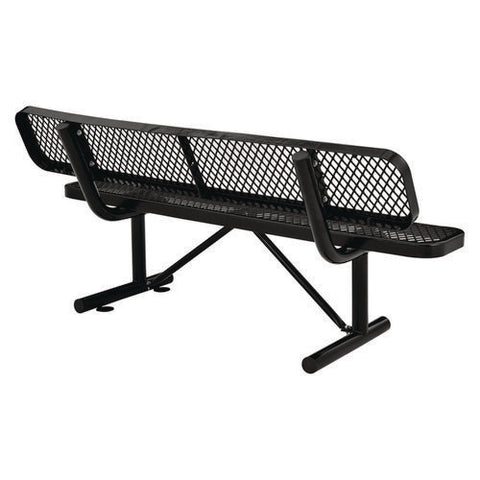 Expanded Steel Bench With Back, 72 X 24 X 33, Black