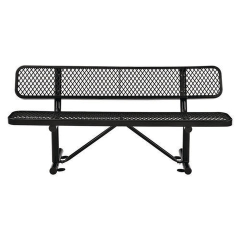 Expanded Steel Bench With Back, 72 X 24 X 33, Black