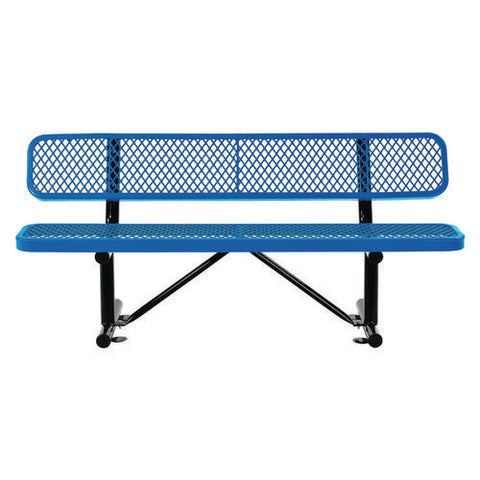 Expanded Steel Bench With Back, 72 X 24 X 33, Blue