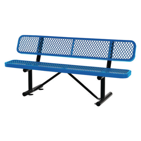 Expanded Steel Bench With Back, 72 X 24 X 33, Blue