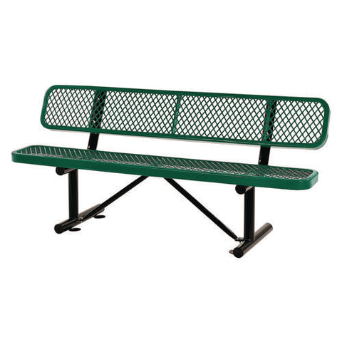 Expanded Steel Bench With Back, 72 X 24 X 33, Green