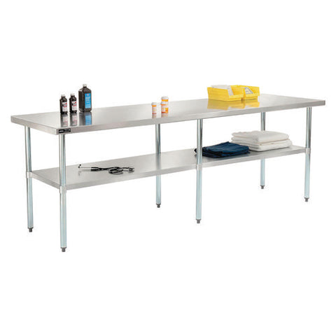 Work Table With Undershelf, Rectangular, 96 X 30 X 35, Silver Top, Silver Base/legs