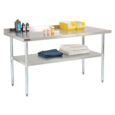 Work Table With Undershelf With Backsplash, Rectangular, 60 X 30 X 35, Silver Top, Silver Base/legs