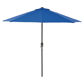 Outdoor Umbrella With Tilt Mechanism, 102" Span, 94" Long, Blue Canopy, Black Handle