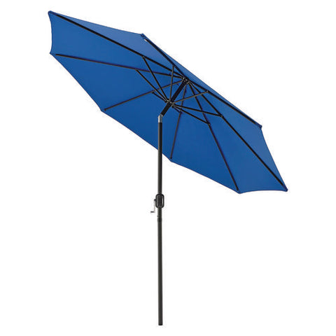 Outdoor Umbrella With Tilt Mechanism, 102" Span, 94" Long, Blue Canopy, Black Handle