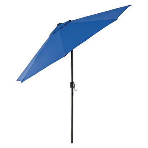 Outdoor Umbrella With Tilt Mechanism, 102" Span, 94" Long, Blue Canopy, Black Handle