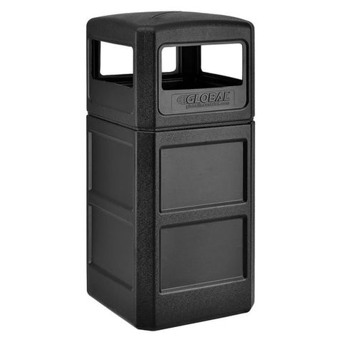 Square Plastic Waste Receptacle, Dome Lid With Open Sides, 42 Gal, Black