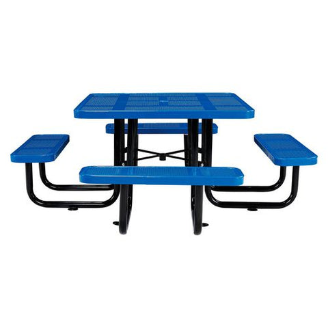 Perforated Steel Picnic Table, Square, 81 X 81 X 29.5, Blue Top, Blue Base/legs