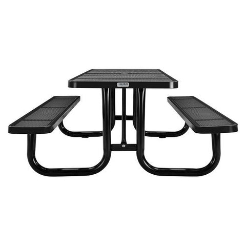 Perforated Steel Picnic Table, Rectangular, 72 X 62 X 29.5, Black Top, Black Base/legs