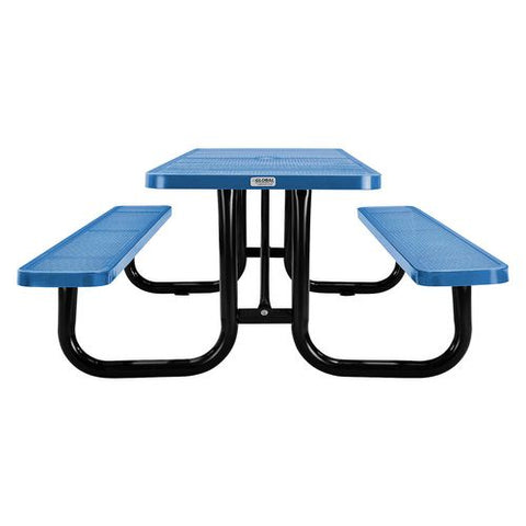 Perforated Steel Picnic Table, Rectangular, 72 X 62 X 29.5, Blue Top, Blue Base/legs