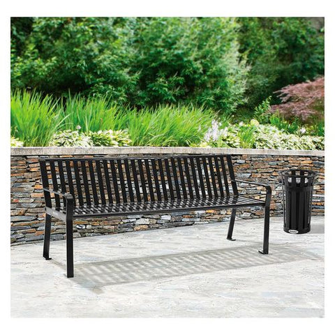 Steel Slat Benches With Back, 72 X 26 X 31, Black