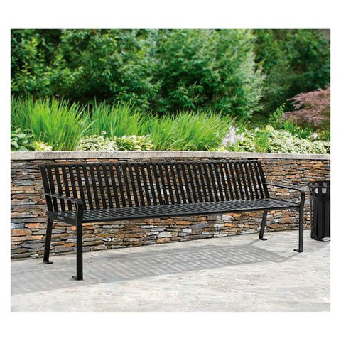 Steel Slat Benches With Back, 96 X 26 X 31, Black