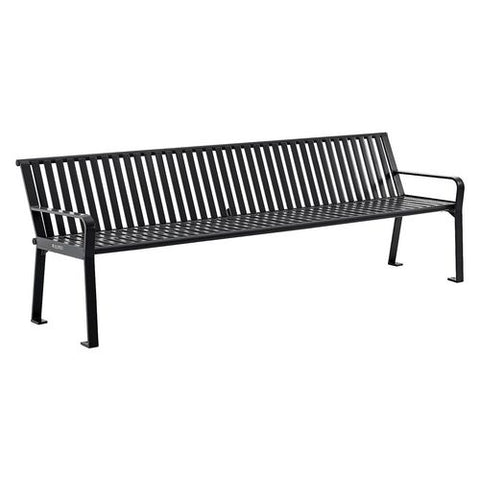 Steel Slat Benches With Back, 96 X 26 X 31, Black