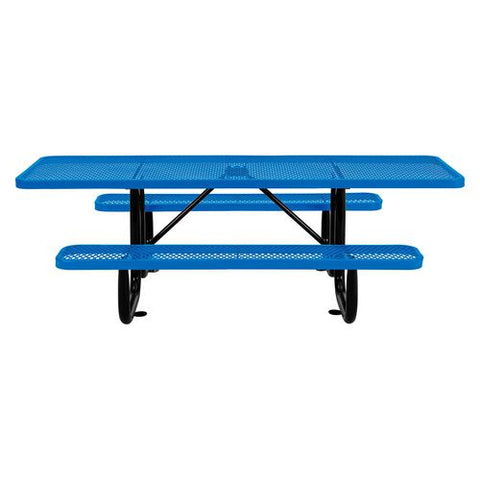 Ada Compliant Expanded Steel Picnic Table, Rectangular, 96 X 60 X 29.5, Blue Top And Base