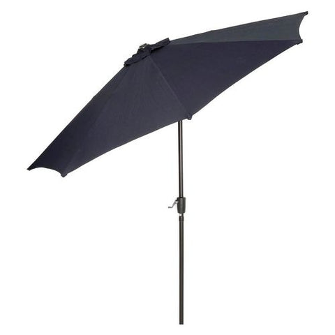 Outdoor Umbrella With Tilt Mechanism, 102" Span, 94" Long, Navy Blue Canopy, Black Handle