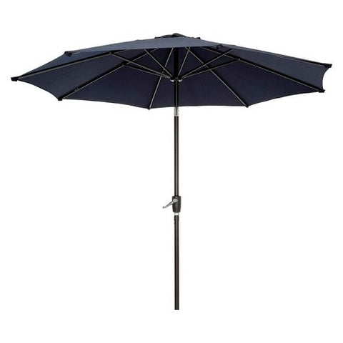 Outdoor Umbrella With Tilt Mechanism, 102" Span, 94" Long, Navy Blue Canopy, Black Handle