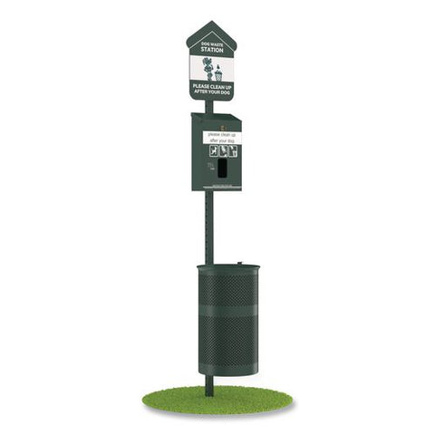 Pet Waste Station Starter Kit With Header Bag Dispenser, Bags And Liners, 11.5 Gal, Top Door, Green