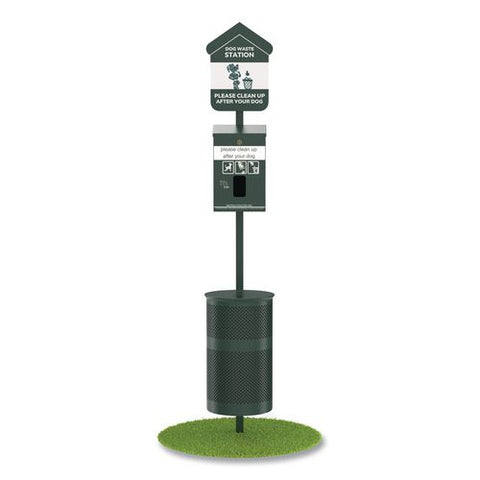 Pet Waste Station Starter Kit With Header Bag Dispenser, Bags And Liners, 11.5 Gal, Top Door, Green
