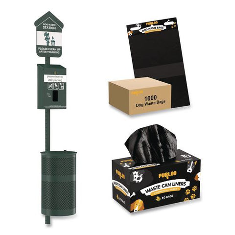Pet Waste Station Starter Kit With Header Bag Dispenser, Bags And Liners, 11.5 Gal, Top Door, Green