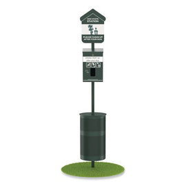 Pet Waste Station Kit With Header Bag Locking Dispenser, 11.5 Gallon Round Lidded Trash Can, Pole, And Glow-in-the-dark Sign