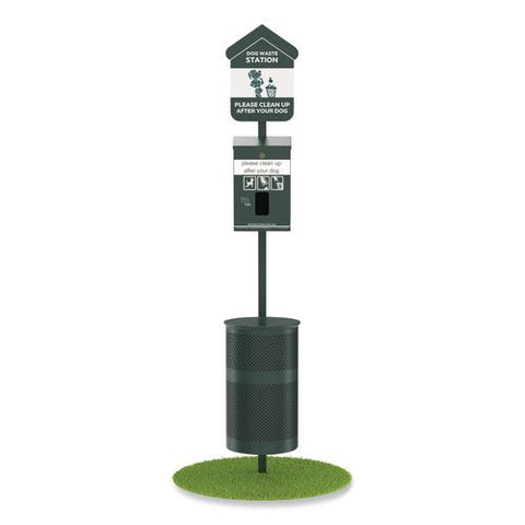 Pet Waste Station Kit With Header Bag Locking Dispenser, 11.5 Gallon Round Lidded Trash Can, Pole, And Glow-in-the-dark Sign
